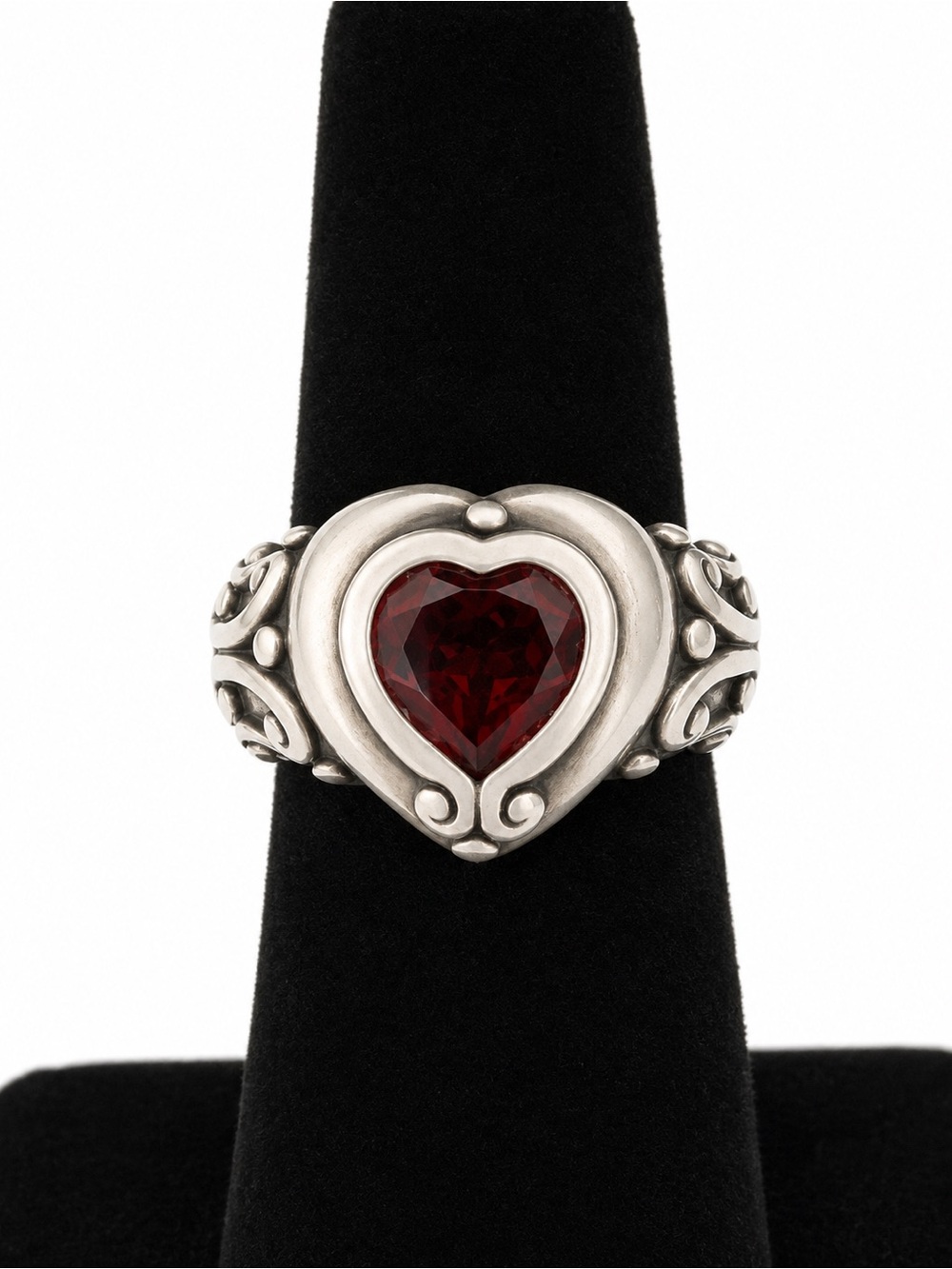 Brighton Sterling Silver 925 Heart Red Stone Ring. Size 5.5. EUC! Vintage Rare